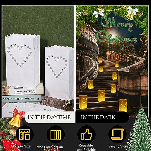 Sabary 50 Sets Luminary Bags with Flameless Tea Lights Outdoor Luminaries LED Lantern Candle Bags for Wedding Birthday Ramadan Christmas Party Decorations Romantic Decor(Heart) - style: Heart