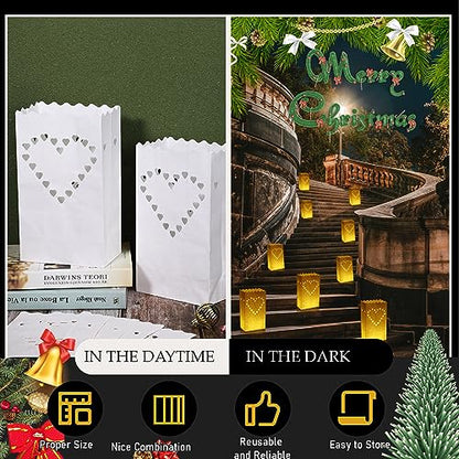 Sabary 50 Sets Luminary Bags with Flameless Tea Lights Outdoor Luminaries LED Lantern Candle Bags for Wedding Birthday Ramadan Christmas Party Decorations Romantic Decor(Heart) - style: Heart