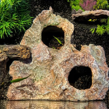Large Resin Aquarium Cave Hideout, Fish Tank Rock Decor with 2 Top Viewing Holes and Side Viewing Window, Shelter for Betta, Shrimp and Small Fish, 8.3 x 7.5 x 3.5 in