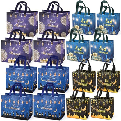 Aviski Tote Bag, Reusable Islamic Pattern Gift Bag with Handles, Assorted Sizes, Eid Mubarak Party Supplies, Muslin Themed, Non-Woven, Unisex, 16 PCS