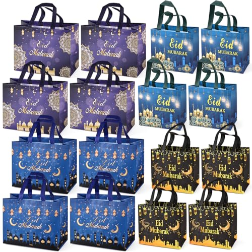 Aviski Tote Bag, Reusable Islamic Pattern Gift Bag with Handles, Assorted Sizes, Eid Mubarak Party Supplies, Muslin Themed, Non-Woven, Unisex, 16 PCS
