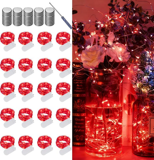 LAMPHOME 20 Pack red Fairy Lights, Battery Operated String Lights, 20 LED on 6.6FT Copper Wire Firefly Fairy for Wedding Party Mason Jar Christmas Bedroom Galentine's Day Valentine Day Decoration - color: Red, size: 20 PACK