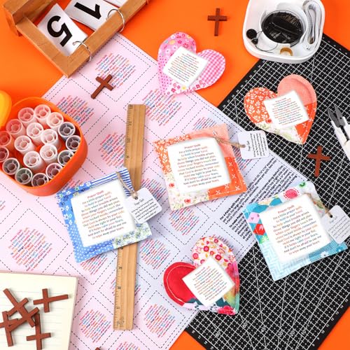 Ceenna Pocket Prayer Quilt Panel Squares with Small Wooden Crosses Mini Scripture Pocket Prayer Quilt Religious Spiritual Gift for Friend Family Easter Reward Gifts Easter Basket Stuffers(Classic) - style: Classic