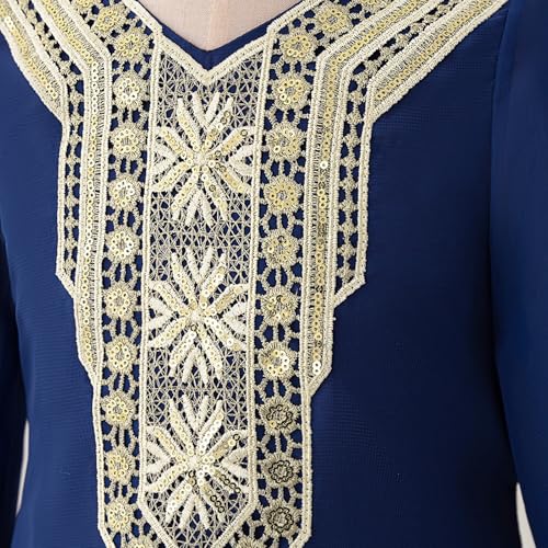 Toddler Girls Muslim Abaya Dress Islamic Dubai Modest Lace Belted Dress Abayas Kaftan Eid Prayer Clothes Arabian Maxi Robe - color: Navy-b, size: 4-5T