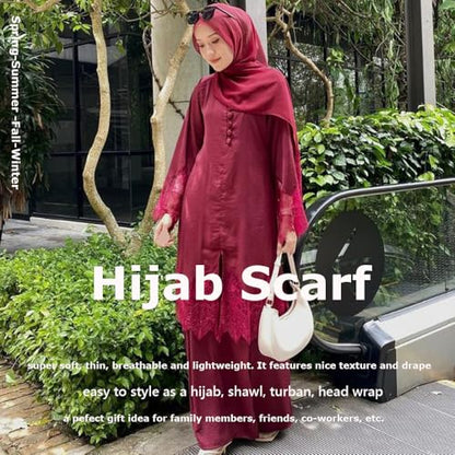 Chiffon Scarf for Women Lightweight Breathable Sunscreen Soft Solid Hijab Scarf for Daily & Muslim Wear - color: Wine Red Chiffon Scarf
