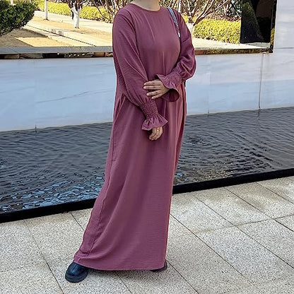 Women Prayer Dress Muslim Ramadan Garment Abaya Dubai Islam Jilbeb Long Dress Without Hijab - color: Mauve, size: Large
