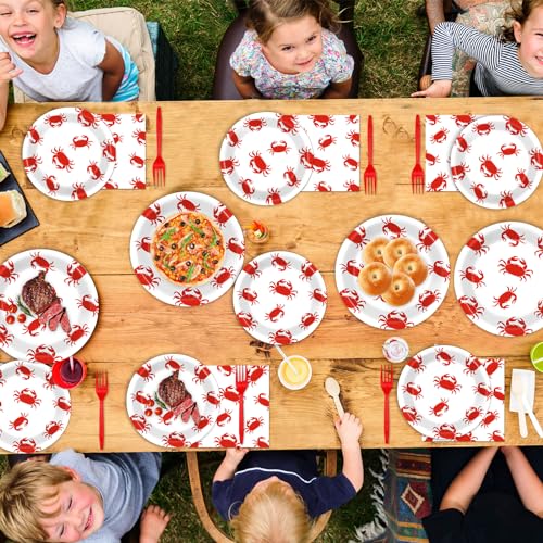 Qyeahkj 100 Pcs Crab Party Decoration Set - Paper Plate Napkin Fork Set for Summer Crab Dinnerware Tableware Supplies - Serves 25 - style: Crab