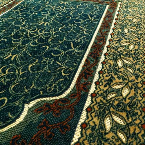 Muslim Prayer Rug, Soft Plush Thin Islamic Prayer Mat, Janamaz, Sajada, Praying Carpet, Islamic Gift, Foldable Portable Turkish Prayer Mat for Men&Women, Lightweight Travel Prayer Rug, 26"x43" - color: Jeddah / Darkgreen