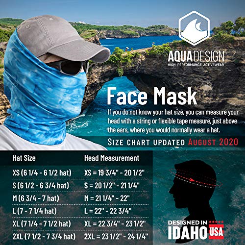 Aqua Design Fishing Hunting Masks Neck Gaiter: Men and Youth UPF 50+ Sun Mask Protection: Camo Face Cover Balaclava Bandana - color: Aqua Sky, size: X-Small
