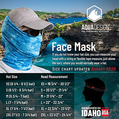 Aqua Design Fishing Hunting Masks Neck Gaiter: Men and Youth UPF 50+ Sun Mask Protection: Camo Face Cover Balaclava Bandana - color: Aqua Sky, size: X-Small