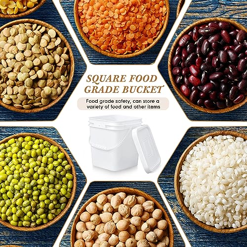 Mumufy 10 Pcs 3.5 Gallon Square Food Grade Bucket with Lid Plastic Buckets Pail with Handle Lid Heavy Duty Buckets for Storing Dry Food Charcoal Camping Fishing(White) - color: White, style: Square
