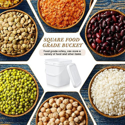 Mumufy 10 Pcs 3.5 Gallon Square Food Grade Bucket with Lid Plastic Buckets Pail with Handle Lid Heavy Duty Buckets for Storing Dry Food Charcoal Camping Fishing(White) - color: White, style: Square