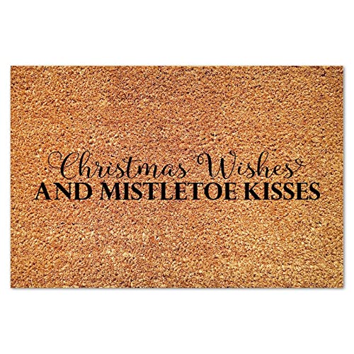Christmas Wishes and Mistletoe Kisses Coir Door Mat Door Mats Rustic Family Love Durable Coir Non Slip Mat for Outside Home High Traffic Area 16x24in - color: Style-3, size: 2' x 1'4" (Rectangular)
