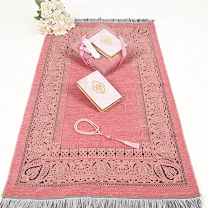 IEF Personalized Prayer Rug Quran Prayer Beads Islamic Gift Set, Ramadan Eid Wedding Birthday Mother's Day Father's Day Anniversary Day Gifts - color: Pink