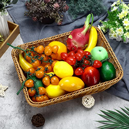 Eccliy 6 Pack Wicker Bread Baskets Woven Serving Basket, 15.8 Inch | Poly Wicker Storage for Gift, Rectangle Rattan Display Trays for Bread Food Vegetables Fruit Snacks Tabletop Restaurant Home - size: 15.8 Inch