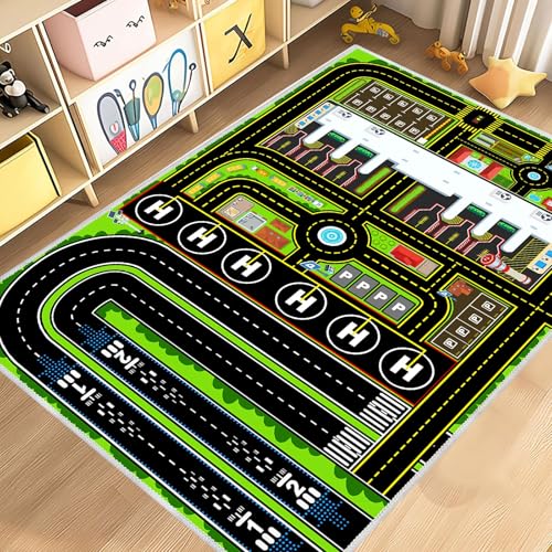 Kids Airport Rug for Boys Playroom Airplane Playmat for Play Toy, 31''x41'' Airport Parking Track Rug Carpet for Playroom Classroom Kids Room, Play Floor Mat Great Gift for Boy Girl. - color: Airport-green, size: 2'7" x 3'11" (Rectangular)