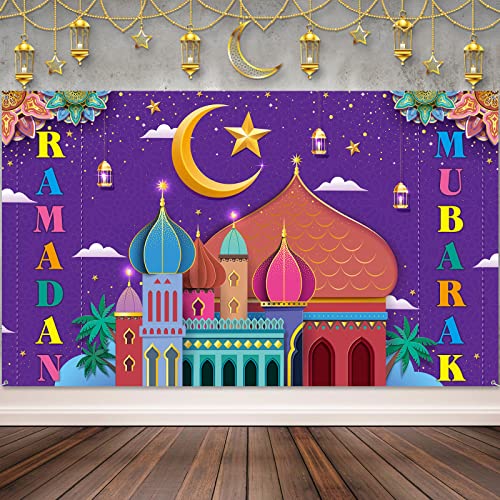 Boyiee Ramadan Mubarak Decorations Backdrop Banner Muslim Ramadan Kareem Background Eid Mubarak Sign Photo Booth Backdrop Background for Home Muslim Eid Al Fitr Party Supplies(Colorful) - color: Colorful