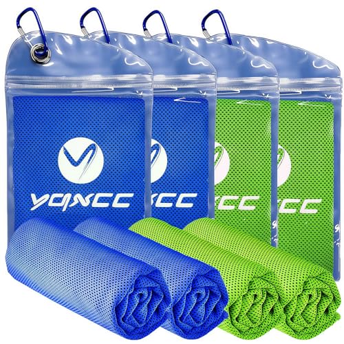 YQXCC 4 Pack Cooling Towels 40"x12", Cool Ice Towels for Neck & Face | Cooling Neck Wraps, Soft Breathable Microfiber Chilly Towels, Ideal for Gym, Yoga, Golf, Running, Camping & Hot Weather - color: 2 Dark Blue, 2 Green