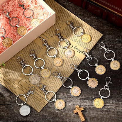 Fumete Christian Keychain Bulk Bible Verse Religious Key Chains Scripture Quote Positive Gift for Women Men Church Pastor - color: Silver
