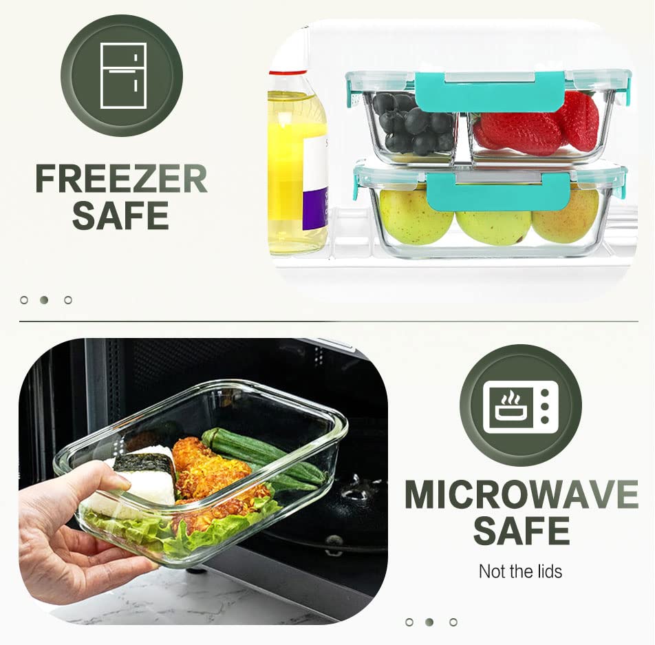 10 Packs 30 oz Glass Meal Prep Containers with Lids, Green | Glass Food Storage Containers, Airtight Lunch Bento Boxes, Microwave, Oven, Freezer and Dishwasher - color: Green