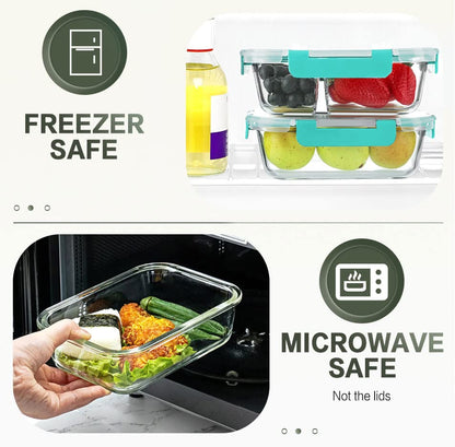 10 Packs 30 oz Glass Meal Prep Containers with Lids, Green | Glass Food Storage Containers, Airtight Lunch Bento Boxes, Microwave, Oven, Freezer and Dishwasher - color: Green