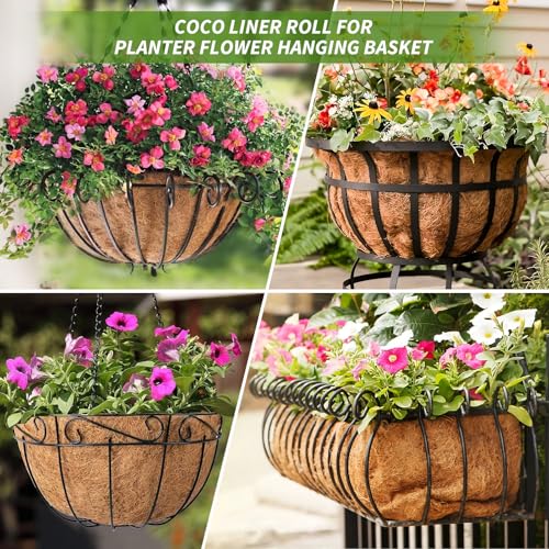 12X160 Inch Natural Coco Liner Roll, Coconut Liners for Planter Window Box Hanging Basket, Coconut Coir Roll Coco Fiber Mat for Garden Decoration DIY Moss Poles Pet Pad Reptiles Carpet
