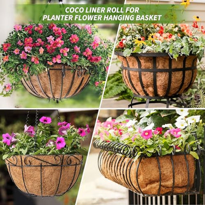 12X160 Inch Natural Coco Liner Roll, Coconut Liners for Planter Window Box Hanging Basket, Coconut Coir Roll Coco Fiber Mat for Garden Decoration DIY Moss Poles Pet Pad Reptiles Carpet