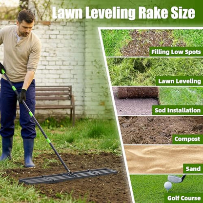 GARDTECH 48×10 Anti-Flip Lawn Leveling Rake,76” Adjustable Handle | Heavy Duty Stainless Steel,2mm Plate, for Topdressing, Sandbox, Garden Beds, Lawn Repair,Dog Spots - size: 48''x10''