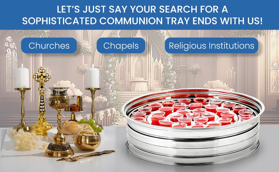 Communion Wine Tray Without Lid for Churches, 40 Cup Silver Stainless Steel Open Style Tray, Stackable Communion Tray, Reusable Communion Cups, Rust Proof, Dishwasher Safe, Bread Plate Compatible - color: Silver (Only Tray Without Lid), size: 11.7" x 11.7