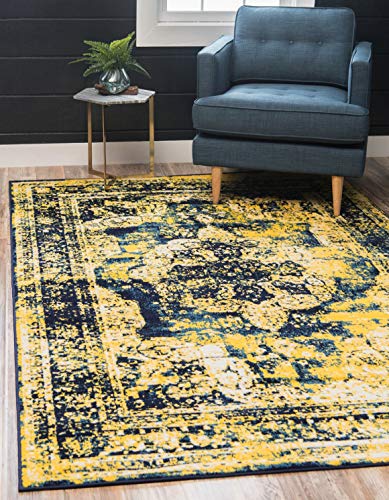 Unique Loom Sofia Collection Area Rug - Salle Garnier (2' 2" x 3' 1" Rectangle, Navy Blue/ Yellow) - color: Navy Blue/Yellow, size: 2'2" x 3'1" (Rectangular)