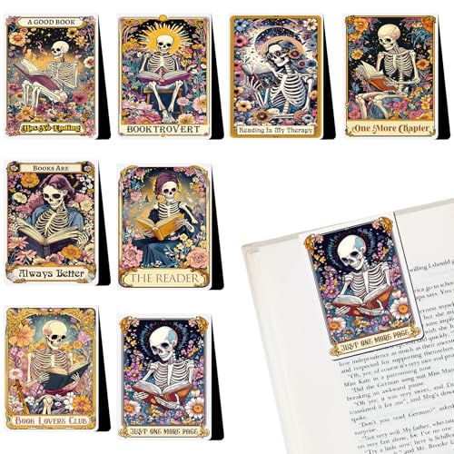 Skeleton Gothic Magnetic Bookmarks - 8 PCs Funny Horror Goth Book Marks Accessories Reading Lovers Cool Unique Fantasy Dark Romance Page Clip Essentials Gifts for Women Men Readers Bookish - style: Skeleton Gothic
