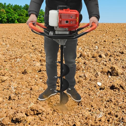 Auger Post Hole Digger, Gas Powered Earth Post Hole Digger Post Holes Earth Digger Petrol Drill Borer Bulb Planting Drill Fence Hole Maker Machine (52CC 2.3HP 1.7KW(EPA-Certified)) - size: 52CC 2.3HP 1.7KW(EPA-certified)
