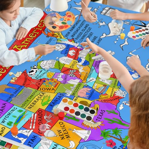 Gatherfun USA 컬러링 액티비티 - 대형 80.9 x 182.9cm(31.5 x 72인치) 교육용 포스터 - 학교 이벤트 및 생일 파티에 이상적, 교실 벽 장식 또는 테이블 커버로 다용도 - style: SA MAP