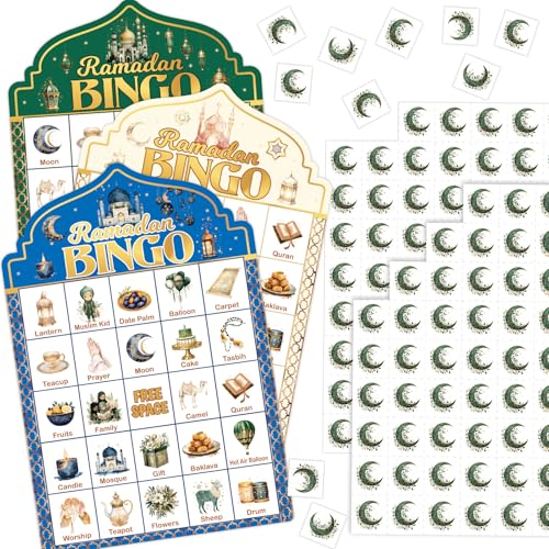 Fancy Land Ramadan 아동용 빙고 게임 이드 무바라크 빙고 카드, 무슬림 파티 선물, 가족 교실 활동 용품, 24인용