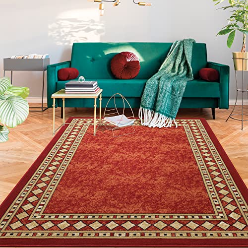 Antep Rugs Alfombras Modern Bordered 8x10 Non-Skid (Non-Slip) Low Profile Pile Rubber Backing Indoor Area Rugs (Maroon Beige, 7'10" x 10') - color: Maroon Beige, size: 7'10" x 10' (Rectangular)