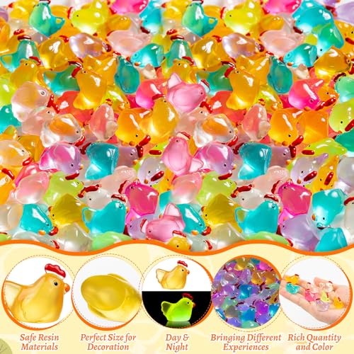 90PCS Luminous Mini Resin Chicken Tiny Chickens Bulk for Dollhouse | Miniature Chickens Animals Figurines Glow in The Dark, Micro Landscape DIY, Home Outdoor Party Decor - style: MiniChicken 90PCS