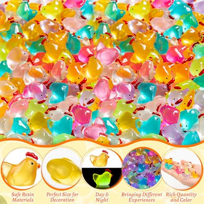 90PCS Luminous Mini Resin Chicken Tiny Chickens Bulk for Dollhouse | Miniature Chickens Animals Figurines Glow in The Dark, Micro Landscape DIY, Home Outdoor Party Decor - style: MiniChicken 90PCS