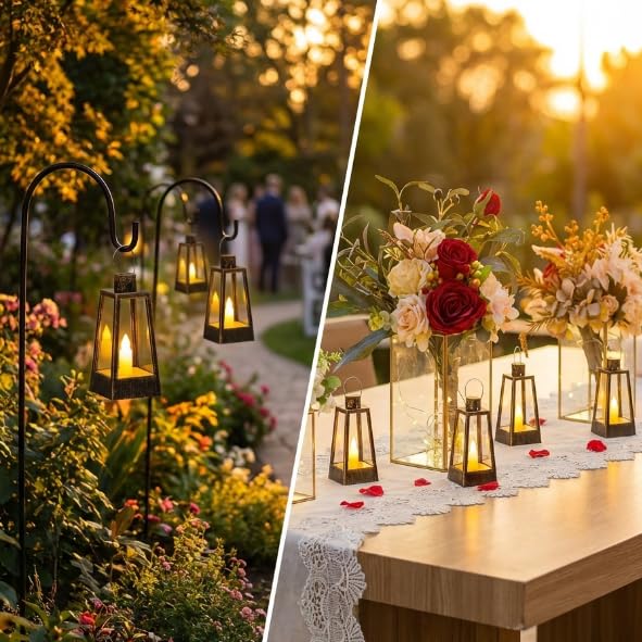 Romadedi 10-Pack Gold Mini Lanterns with LED Candles, 5.9 in