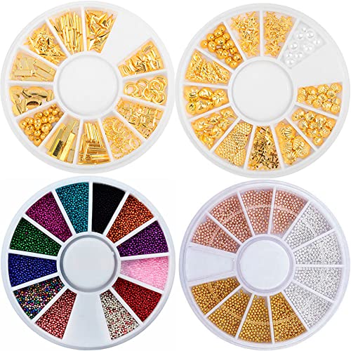 Nail Art 3D Caviar Beads Mini Metal Ball Gold Studs and Silver Micro Steel Beads - color: One Caviar Beads+One Metal beads+Two Metal Studs