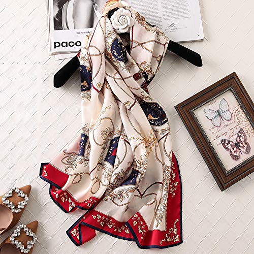 ANDANTINO 100% Silk Long Scarf-Women Large Oblong Shawls with Gift Packed - color: 1-red&navy-carriage