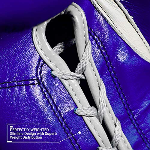 Revgear F1 Competitor Pro Lace Boxing Glove | Premium Leather | Lace-up - color: Blue, size: 10 OZ