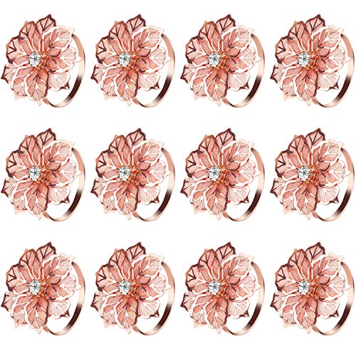 KPOSIYA Flower Napkin Rings Holder Metal Rose Gold Napkin Rings Set of 12 for Wedding Party Holiday Banquet Christmas Dinner Delicate Serviette Buckles Decor Favor (12, Rose Gold) - size: 12 pcs, style: Rose Gold