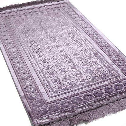 Modefa Velvet Prayer Rug - Soft Plush Turkish Janamaz Sajada Carpet for Men and Women - Plain Solid Prayer Mat Ramadan Eid Gift - with Prayer Beads - Luxury Floral Stamp (Lilac) - color: Lilac