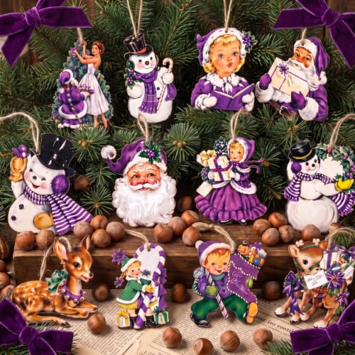 Huwena 36 Pcs Vintage Christmas Tree Ornaments, Classic, Purple - color: Purple, style: Classic