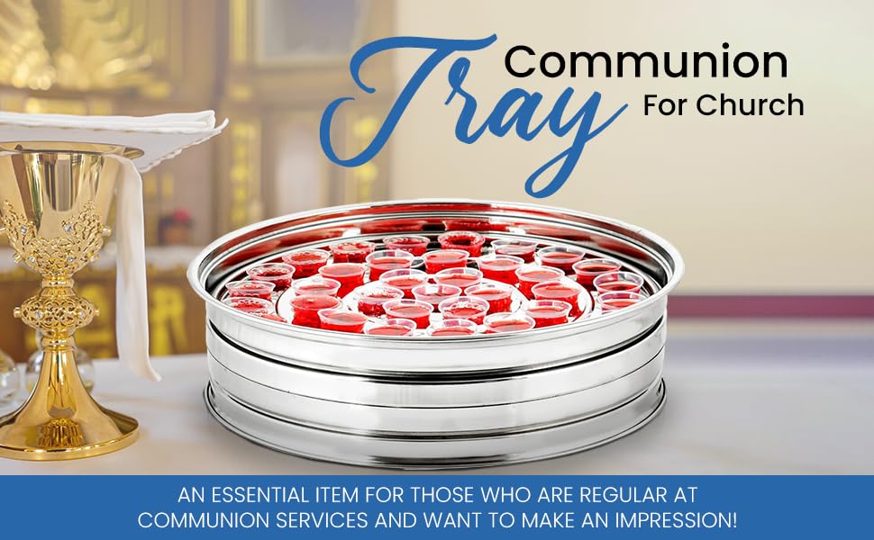 Communion Wine Tray Without Lid for Churches, 40 Cup Silver Stainless Steel Open Style Tray, Stackable Communion Tray, Reusable Communion Cups, Rust Proof, Dishwasher Safe, Bread Plate Compatible - color: Silver (Only Tray Without Lid), size: 11.7" x 11.7