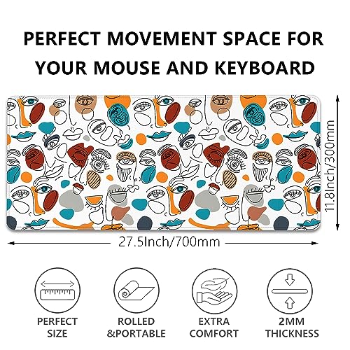 Abstract Face Desktop Mouse Pad Large - Cartoon Desk Mat for Keyboard and Gaming - Cute Office Home Work Mousepad (27.5X11.8 in) - color: Art Face