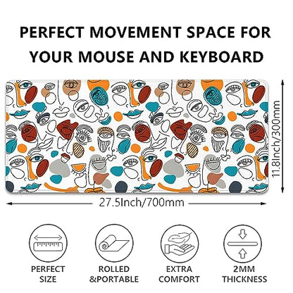 Abstract Face Desktop Mouse Pad Large - Cartoon Desk Mat for Keyboard and Gaming - Cute Office Home Work Mousepad (27.5X11.8 in) - color: Art Face