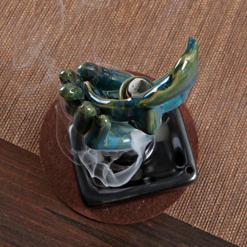 YYW Waterfall Incense Burner Backflow Incense Holder Fountain with 20 Incense Cones and 30 Incense Sticks Contemplate Half Face Incense Holder Aromatherapy Ornament Thinking Statue Yoga Room Decor