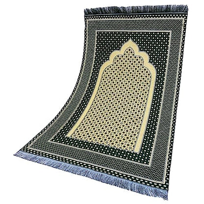 Modefa Turkish Islamic Prayer Mat Janamaz Sajjadah | Thin Woven Cotton Praying Rug Ramadan Eid Gift | Traditional Muslim Sejada for Men Women - Hira Diamond (Dark Green) - color: Dark Green