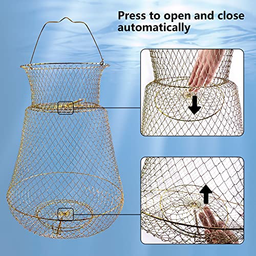 Galvanized Steel Wire Fish Baskets,Portable Fishing Basket for Fish Outdoor,Collapsible Wire Fish Baskets，Minnow Bucket. - size: Medium -13X22 INCH